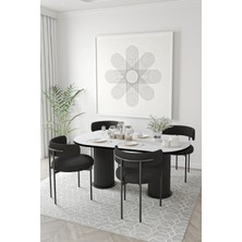 Trendy Asel Retro Teddy Sandalye Bohem Lake Mdf Ayak 80X160 Yemek Masası Mutfak Masası Masa Sandalye Takımı