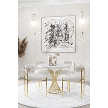 Trendy Asel Lisa Mat Gold Teddy Sandalye 90X90 Yuvarlak Yemek Masası Mutfak Masası  Masa Sandalye Takımı