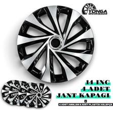 Yonga Oto Aksesuar Kia Picanto 14 Inç Jant Kapağı 4'lü Set Siyah Gümüş + 4 Amblem + 8 Cırt Kelepçe