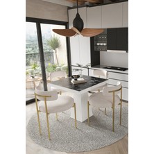 Trendy Asel Arona  Beyaz Lake Mdf Ayak  90X90 Yemek Masası Mutfak Masası 4 Kişilik Masa Takımı Teddy Sandalye