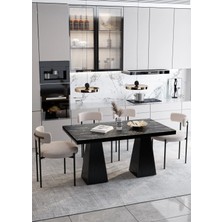 Trendy Asel Pietro Lake Mdf Ayak Teddy Sandalye 80X140 Yemek Masası Mutfak Masası 4 Kişilik Masa Sandalye Takım