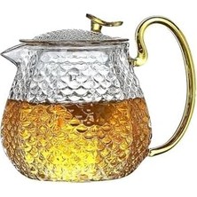 Modern Cam Demlik 550 ml - Isıya Dayanıklı, Cam Süzgeçli ve Altın Kulplu Çay Keyfi