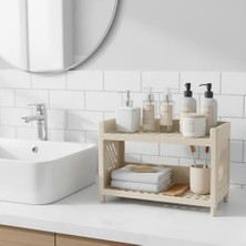 Hype Store Çok Amaçlı 2 Katlı Organizer Raf – Bej Plastik Düzenleyici Stand – Banyo, Mutfak, Masaüstü ve Ofis Için – 25 x 18 cm