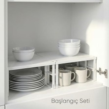 Hype Store 2'li Dolap Içi Düzenleyici Raf - Mutfak Dolabı ve Tezgah Üstü Raf Yükseltici - Tabak, Bardak ve Baharat Organizeri - Beyaz