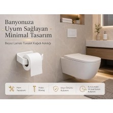 Hype Store Beyaz Lamalı Tuvalet Kağıtlığı, Wc Kağıt Askılığı, Hem Yapışkanlı Hem Vidalı Montajlı, Açık Uç Tasarımlı Banyo Tuvalet Kağıdı Tutucu