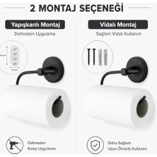 Hype Store Lotus Siyah Kağıt Havluluk, Yapışkanlı ve Vidalı Montajlı Rulo Havlu Askısı, Mat Siyah Statik Boyama, 35 mm Oval Bantlı Mutfak ve Banyo Kağıt Havlu Tutucu