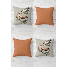 Hype Store Bahar Dalında Kuşlar Vintage Desen Gizli Fermuarlı Kırlent Kılıfı Koltuk Yastık Kılıfı TAKIM(4ADET), Gri-Somon 45 x 45