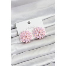 Majeur Pembe Renk Kristal Taşlı Çiçek Model Kadın Küpe