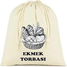 Ekmek Torbası, Pamuk Bez Torba, 40X40 Cm, Baskılı Ekmek Desenli, Krem Rengi