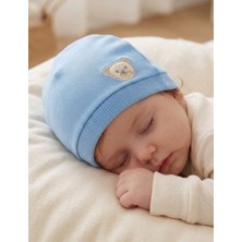 Bambik Kayra Baby %100 Pamuk Küçük Ayıcıklı Nakışlı 0-9 Ay Bebek Beresi Şapkası