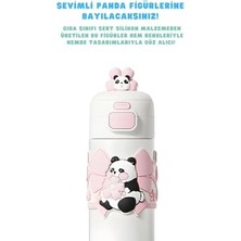 Diller 480ML Sevimli Hayvanlar Süslü Pipetli/pipetsiz El Askılı Paslanmaz Çelik Termos (Pembe Panda)