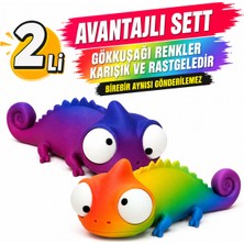 Yapı3D Sevimli Bukalemun Figür Seti Büyük Gözlü Dekoratif Masaüstü Süs Oyuncak Seti 2'li Renkli Tasarım