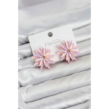 Majeur Lotus Model Pembe Renk Kristal Taşlı Kadın Küpe