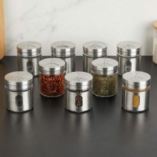 12'li Metal Kaplı Cam Baharatlık Seti (60 Ml) - Döner Başlıklı Paslanmaz Çelik Baharat Takımı