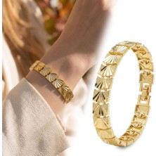Fm 💎 Premium Şık ve Parlak Solara 24K Gold Kaplama 8 mm Kadın Bijuteri Bileklik 3183KBV5D10  (~18CM)