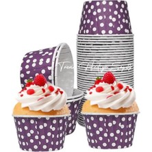 Trend Hediye Sepeti 50'li Mor Puantiyeli Muffin Kek Kalıbı, Kek Kapsülü Cupcake Kalıbı, Airfryer Uyumlu