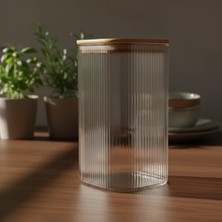 10X20 cm Bambu Kapaklı Kare Cam Saklama Kavanozu - Vakumlu Ekstra Uzun Boy Şeffaf Erzak Kabı Spagetti Makarna Bakliyat Kutusu ve Mutfak Düzenleyici Organizatör