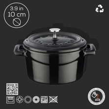 Metal Döküm Mini Tencere, 10 Cm, 0.35 L Hacim, Siyah