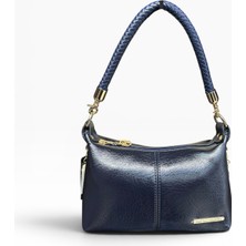 Nas Bag Kadın Şık Örgülü Baget Model Kol ve Omuz Çantası Lacivert