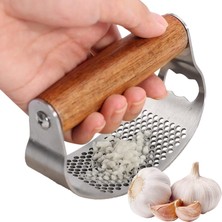 Paslanmaz Çelik Sallanan Sarımsak Ezeceği - Ergonomik Saplı Pratik Sarımsak Ezici, Modern Mutfak Gereçleri El Tipi Ezme Aleti ve Püre Yapıcı
