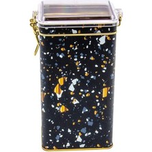 EVLE-ER053-1H Terrazzo Black Desenli Dikdörtgen Metal Saklama Kabı 8X10 cm (Terrazzo Black)