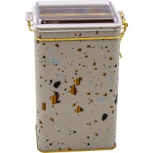 EVLE-ER048-9G Terrazzo Cream Desenli Dikdörtgen Metal Saklama Kabı 8X10 cm (Terrazzo Cream)