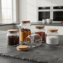 1 Adet Bambu Kapaklı Borosilikat Cam Kavanoz - Vakumlu Sızdırmaz Silikon Contalı Yuvarlak Şeffaf Erzak Kabı Baharatlık ve Mutfak Düzenleyici (Boy Seçenekli) (500ML)