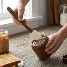 4'lü Mini Akasya Ahşap Saplı Silikon Spatula Seti - 21 cm Kavanoz Sıyırma, Pasta Süsleme ve Yumurta Fırçası - Yanmaz Yapışmaz Krem Mutfak Seti