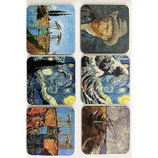 Van Gogh Temalı Ahşap Bardak Altlığı Ahşap Baskılı Altlık 6'lı Set (9 X9CM) KARBONNM14