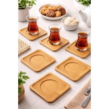 Bambu Çay Tabağı Altlığı, Kare Şekilli, Bej, Elde Yıkama Önerilen, Bulaşık Makinesi Uygun Değil, 10 x 10 Cm, 6 Parça