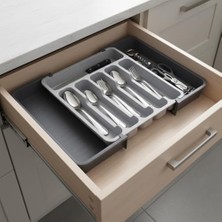 Çift Taraflı Açılır Çekmece Içi Kaşıklık ve Organizer - Modüler Sürgülü Mutfak Düzenleyici - Açık Gri ve Antrasit Renk - Kapalı 31 cm Açık 52 cm