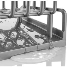Lavabo Organizeri Tezgah Üstü Abs Plastik Mutfak Organizer Banyo Düzenleyici Evye Üstü Süngerlik Sabunluk Organizer Su Hazneli Gri Raf (Metalik Gri)
