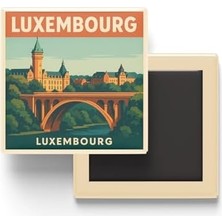 Lüksemburg Lüksemburg - Adolphe Köprüsü - Baskılı Buzdolap Magneti Kare 9x9 cm