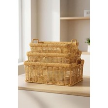 3'lü Hasır Rattan Organizer Sepet - BB6064