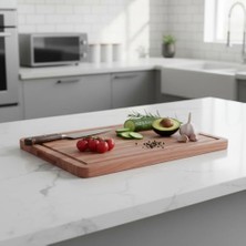 Doğal Akasya Ahşap Doğrama ve Kesme Tahtası - Kesme Panosu - 40X26X1.5 cm Çok Amaçlı Sunum Tepsisi, Peynir ve Et Servis Tahtası