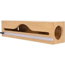 Bambu Streç Film Kesici ve Düzenleyici - Pratik Kesicili Alüminyum Folyo ve Yağlı Kağıt Saklama Kutusu - Mutfak Çekmece Içi Düzenleyici Organizer - 33 cm Uyumlu Ahşap Streç Kutusu