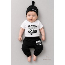 Babyden's Bebek 3'lü Takım Siyah Beyaz Taraftar Temalı Kısa Kol %100 Pamuk Yenidoğan Body Pantolon Şapka Seti Ilk Maçıma Hazırım 0-9 Ay