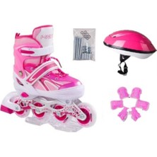 Empressco Işıklı Metal Ayarlanabilir Alıştırma Pateni Pembe Set