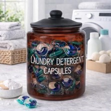 3,8 L Cam Deterjanlık Kavanoz – Amber Renk, Kapaklı “laundry Detergent Capsules” Saklama Kabı, Çamaşır Deterjan Kapsülü ve Pod Düzenleyici