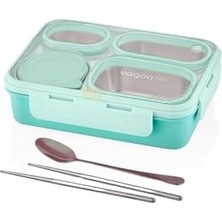 Yakestore Bento 950ML Lunchbox Tek Katlı 4 Bölmeli Çelik Sefer Tası Yemek Kutusu (Turkuaz)