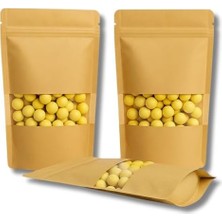 Kraft Pencereli Doypack Kilitli Stand Up Pouch, Gıda Uyumlu, Yeniden Kapanabilir Zipli (100, 11X18,5)