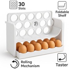Yakestore Buzdolabı Yumurta Organizeri – 30 Hazneli, Katlanır Raflı, Yaylı Mekanizma & Tarih Kayıt Fonksiyonlu Yumurta Saklama Kutusu