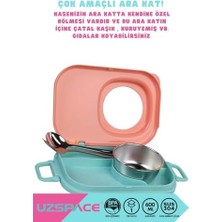 Yakestore Uzspace Bento 1100ML Lunchbox Tek Katlı 3 Bölmeli Kaseli Çelik Sefer Tası Yemek Kutusu (Turuncu-Turkuaz)