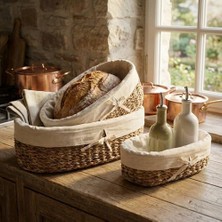 Yakestore 3'lü Hasır Oval Bezli Düzenleyici Sepet Seti - Çıkarılabilir Kumaş Astarlı Ekmek ve Sunum Sepeti - Banyo, Mutfak ve Bebek Odası Için Çok Amaçlı Organizer (42X25 cm Büyük Boy)