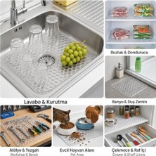 Yakestore Lavabo Kurutma Matı 32X32 Cm, Şeffaf Petek Desenli Buzluk ve Dondurucu Raf Koruyucu, Çekmece Raf Içi Kaydırmaz Düzenleyici Mat, Banyo, Tezgah ve Evcil Hayvan Mama Alanı Için Çok Amaçlı Mat