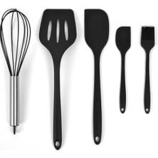Yakestore Pikas Silikon Spatula Seti 5’li - Çırpıcılı, Yapışmaz Tava Uyumlu, Isıya Dayanıklı Mutfak Seti (Siyah)