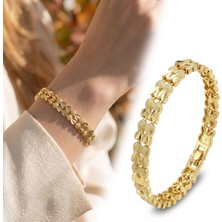 Fm 💎 Premium Şık ve Parlak Lovelle 24K Gold Kaplama 8 mm Kadın Bijuteri Bileklik 3183KBV5D11 (~18CM)