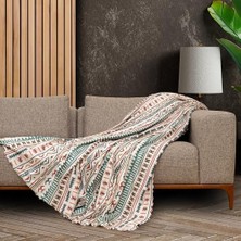 Yakestore Concept Softmicro Boho Etnik Desenli Mikrofiber Koltuk Örtüsü ve Tv Battaniyesi, Koltuk Şalı, Kaymaz Turkuaz 130X180 cm