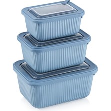 Yakestore Dikdörtgen Saklama Kabı Seti, Bpa Içermez, 3 Parça, 600-1100-1800 ml (Mavi)