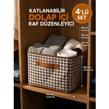 Handyol 4 Adet  Raf Düzenleyici 25 cm Acı Kahve Kazayağı Desenli  Çelik Destekli Organizer